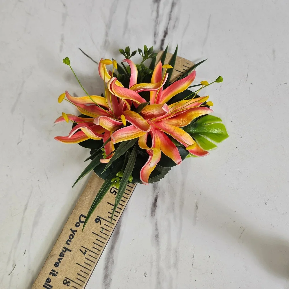 Red Yellow Tropical Lily Hair Flower Clip Rockabilly‎ Tiki Pinup VLV Burlesque